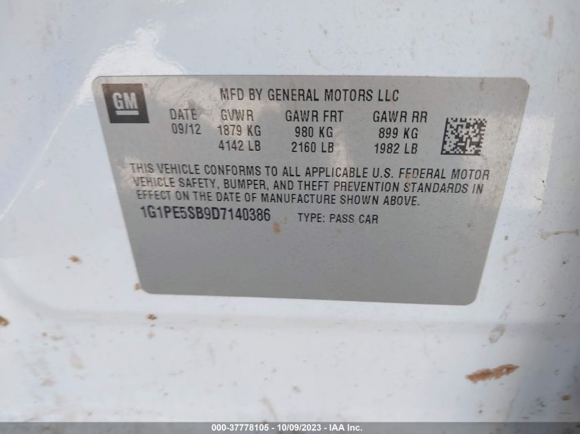 2013 CHEVROLET CRUZE 2LT - 1G1PE5SB9D7140386