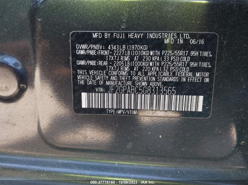 2016 SUBARU CROSSTREK PREMIUM - JF2GPABC5G8313565