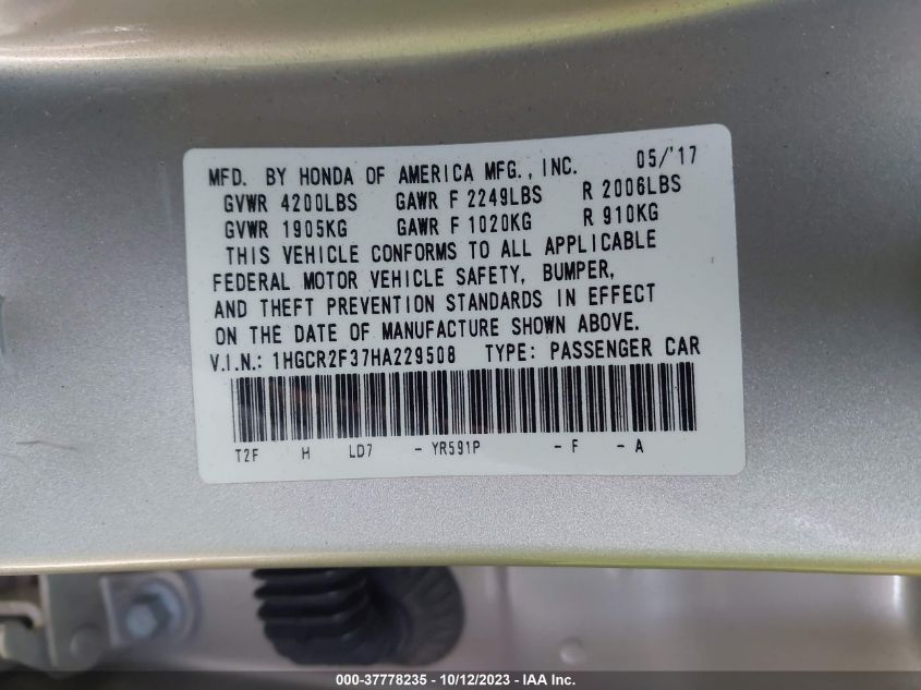 2017 HONDA ACCORD LX - 1HGCR2F37HA229508
