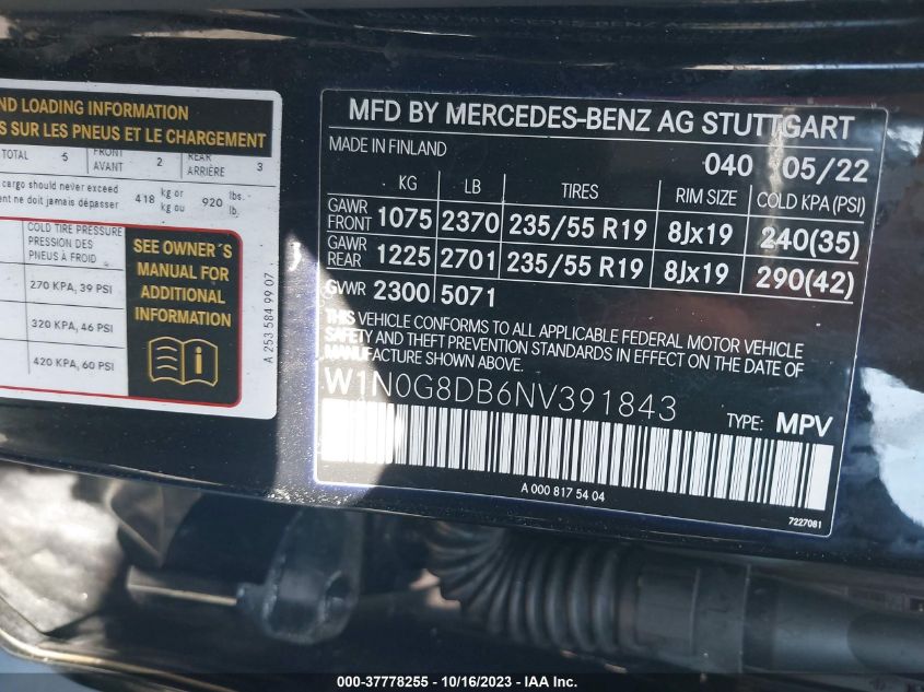 2022 MERCEDES-BENZ GLC 300 SUV - W1N0G8DB6NV391843