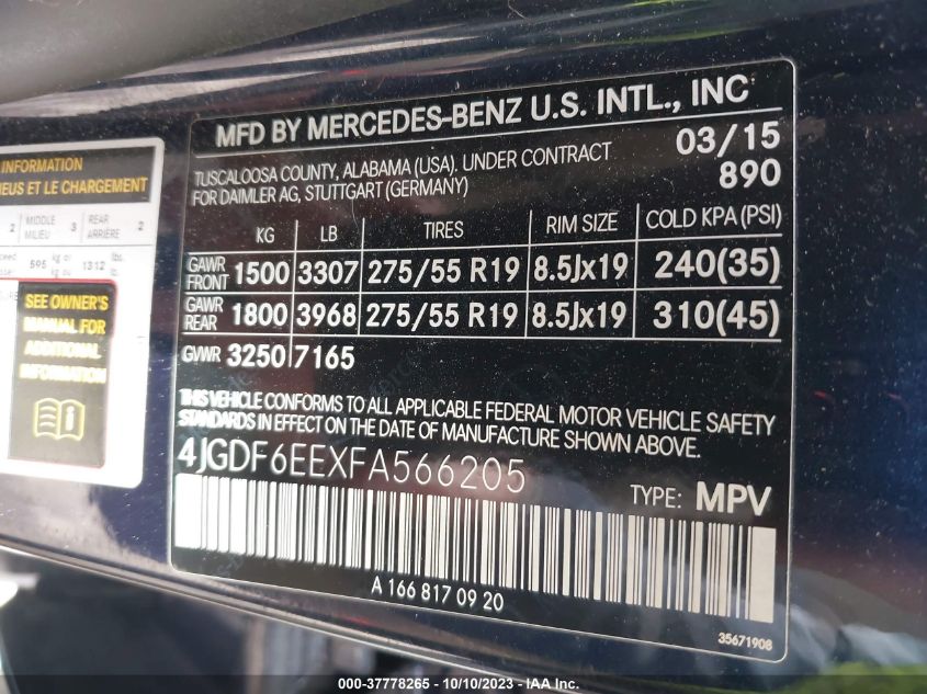 2015 MERCEDES-BENZ GL-CLASS GL 450 4JGDF6EEXFA566205
