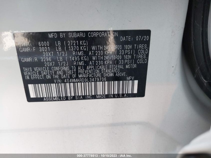 2020 SUBARU ASCENT TOURING - 4S4WMARD9L3479706