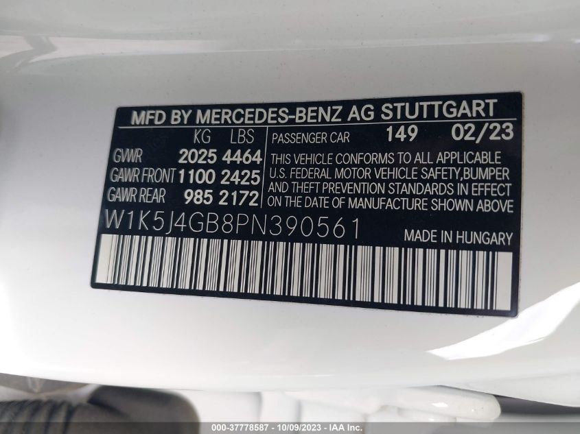 2023 MERCEDES-BENZ CLA 250 COUPE W1K5J4GB8PN390561