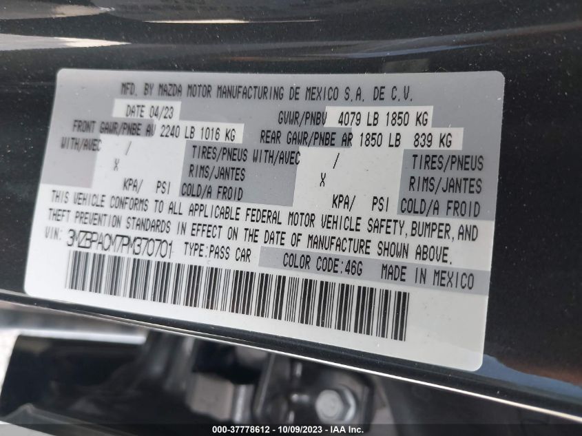 2023 MAZDA MAZDA3 SEDAN 2.5 S PREFERRED 3MZBPACM7PM370701