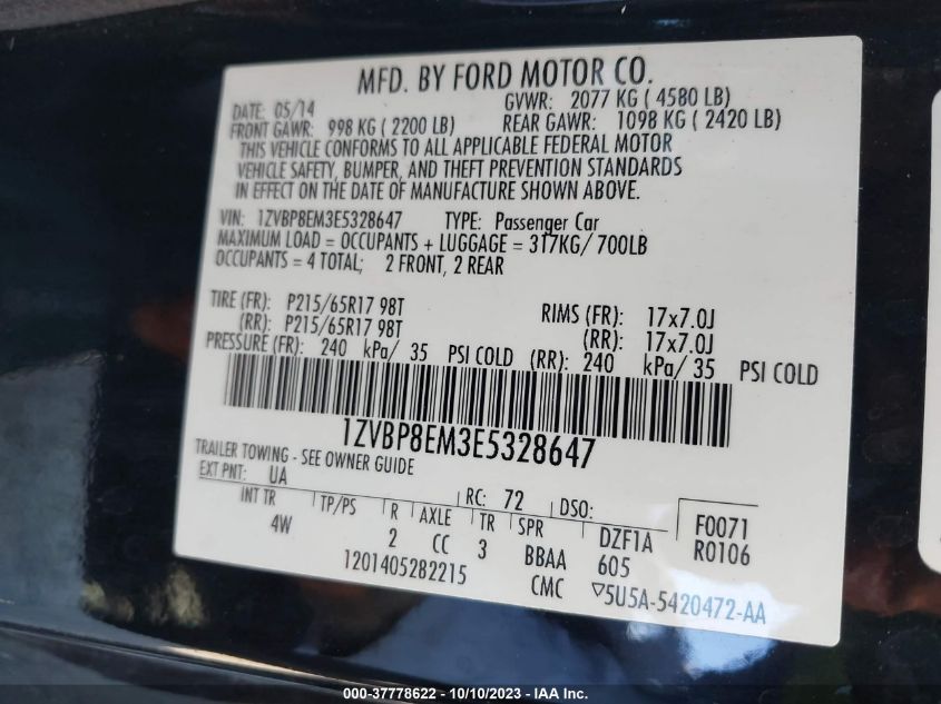 2014 FORD MUSTANG V6 - 1ZVBP8EM3E5328647