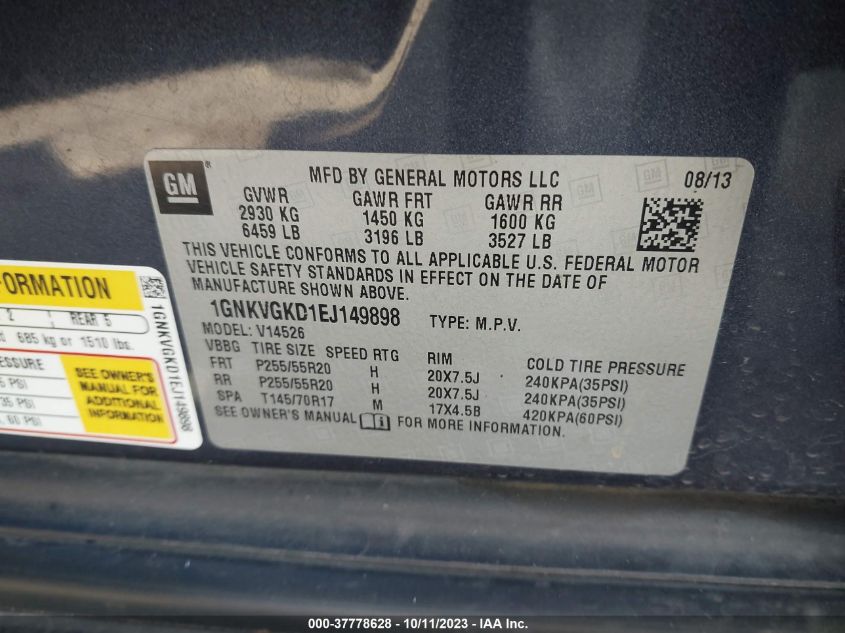 2014 CHEVROLET TRAVERSE LT - 1GNKVGKD1EJ149898