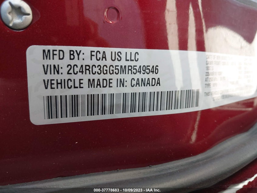 VIN 2C4RC3GG5MR549546 2021 CHRYSLER PACIFICA LIMITED