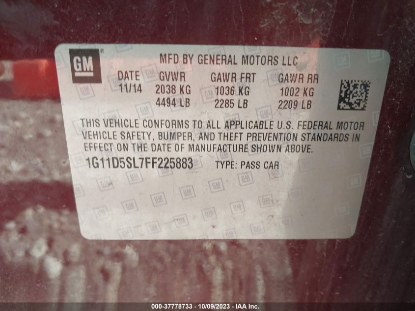 2015 CHEVROLET MALIBU LT - 1G11D5SL7FF225883