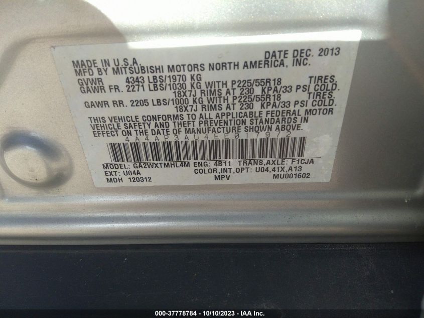 2014 MITSUBISHI OUTLANDER SPORT ES - 4A4AP3AU4EE017972