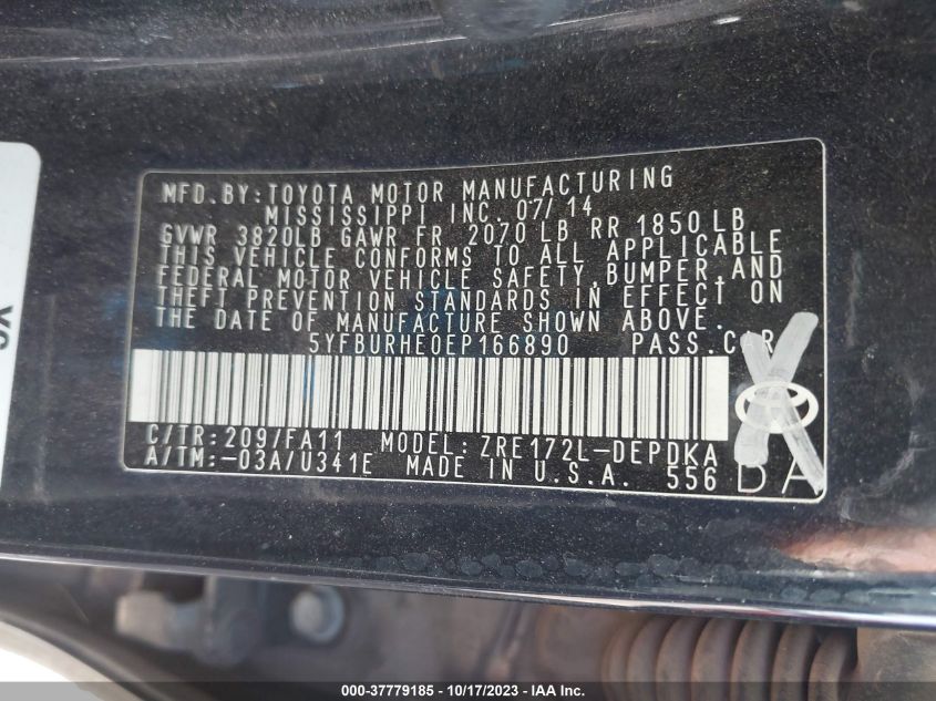 2014 TOYOTA COROLLA L/LE/LE PLS/PRM/S/S PLS - 5YFBURHE0EP166890