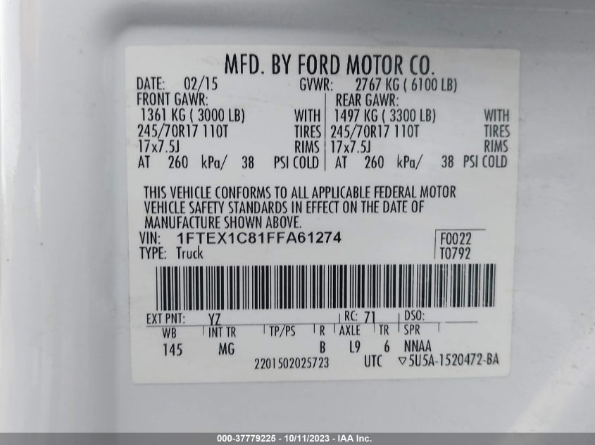 2015 FORD F-150 XLT - 1FTEX1C81FFA61274