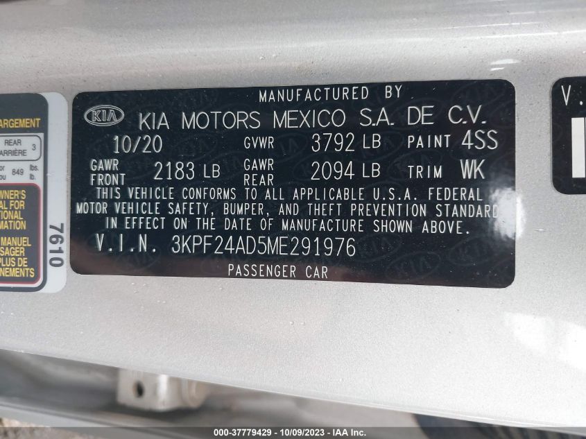 2021 KIA FORTE LXS - 3KPF24AD5ME291976