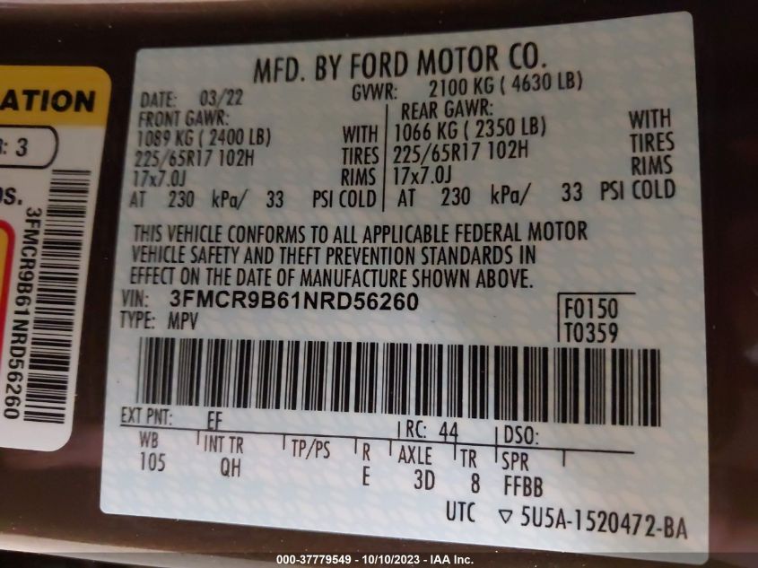 3FMCR9B61NRD56260 Ford Bronco Sport BIG BEND 9