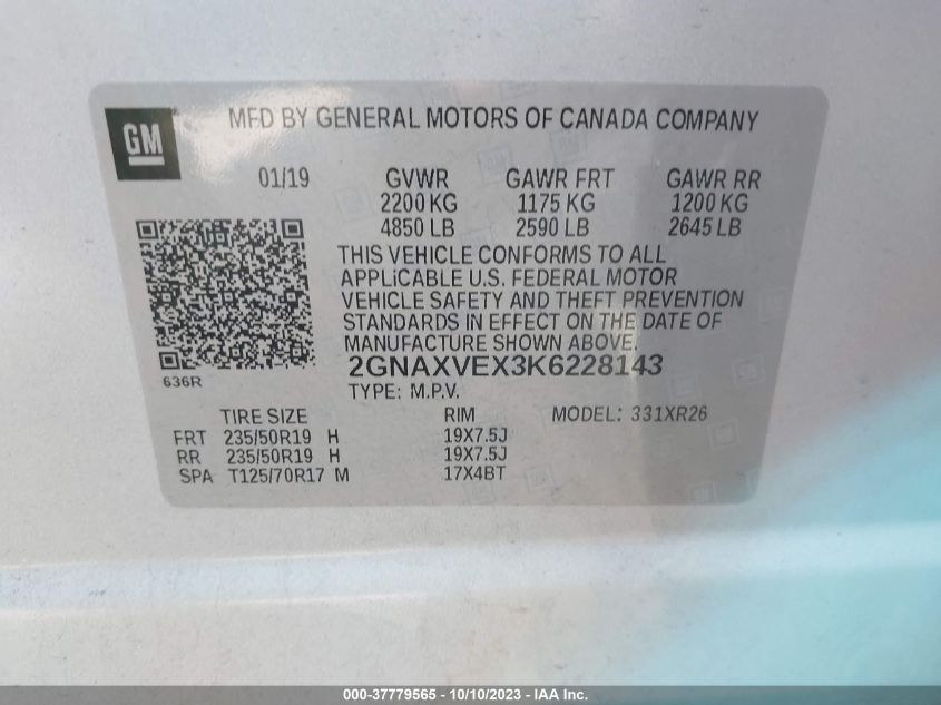 2019 CHEVROLET EQUINOX LT - 2GNAXVEX3K6228143