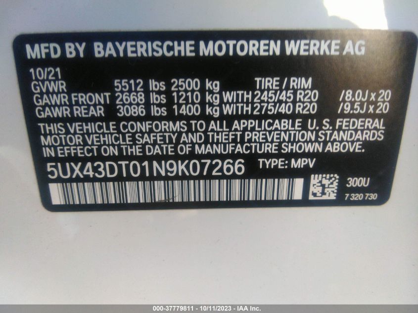 5UX43DT01N9K07266 BMW X4 M40I 9