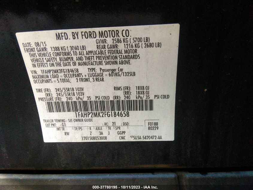 2015 FORD SEDAN POLICE INTERCEPTOR 1FAHP2MK2FG184658