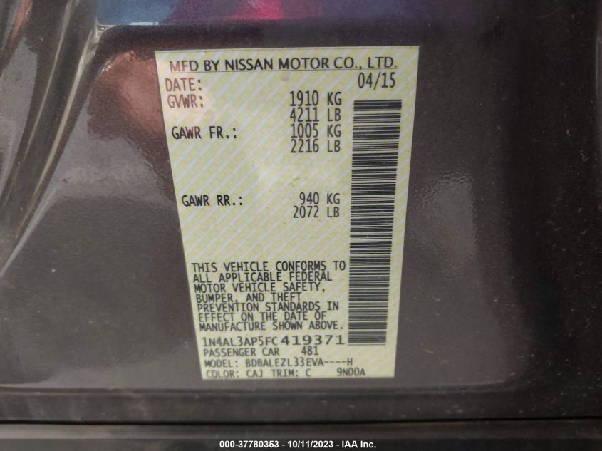 2015 NISSAN ALTIMA 2.5 S - 1N4AL3AP5FC419371