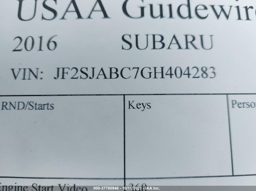2016 SUBARU FORESTER 2.5I - JF2SJABC7GH404283
