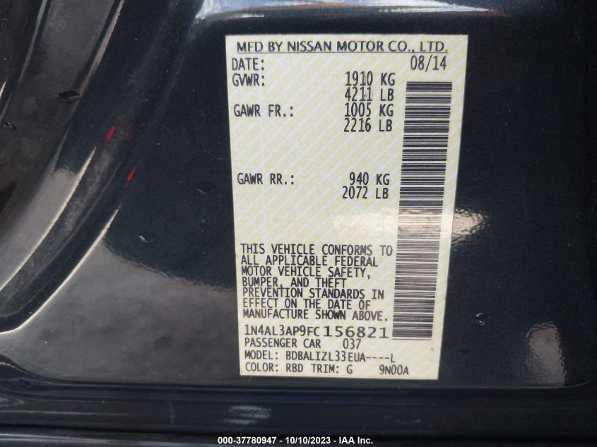 2015 NISSAN ALTIMA 2.5 SV - 1N4AL3AP9FC156821