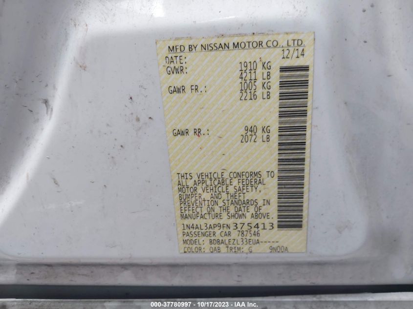 2015 NISSAN ALTIMA 2.5 - 1N4AL3AP9FN375413