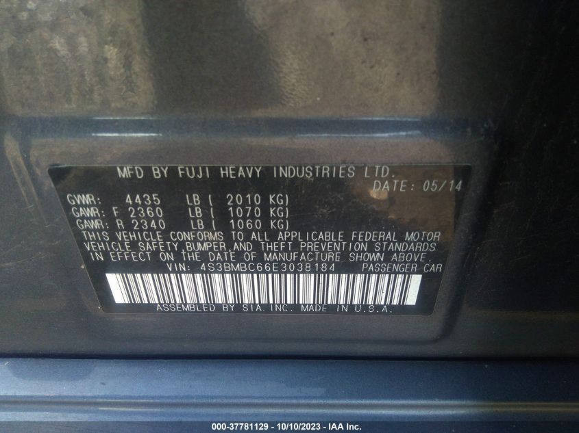 2014 SUBARU LEGACY 2.5I PREMIUM - 4S3BMBC66E3038184
