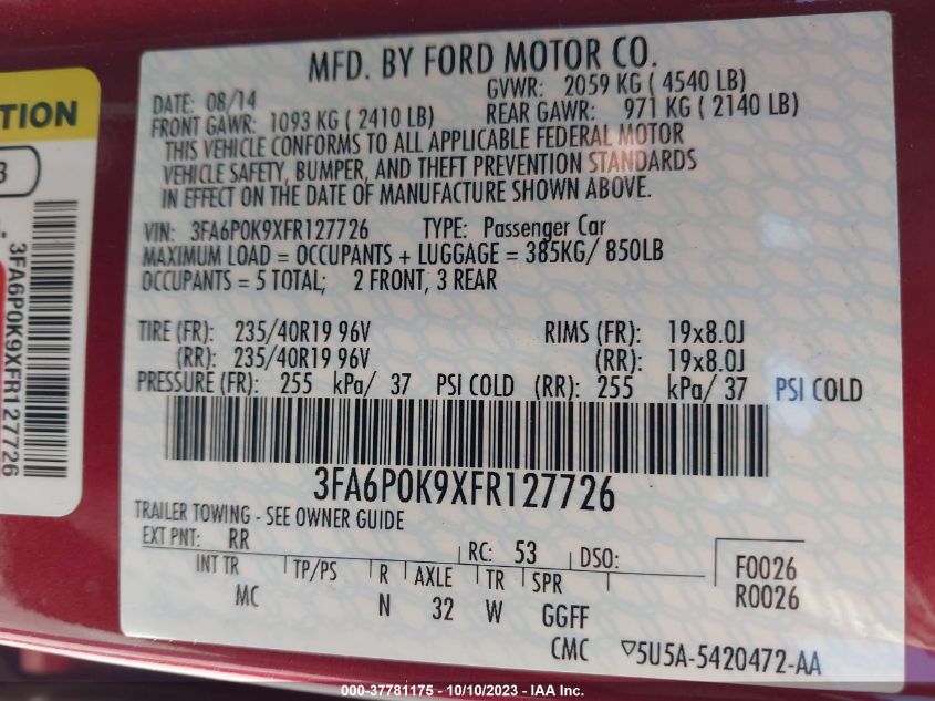 2015 FORD FUSION TITANIUM - 3FA6P0K9XFR127726