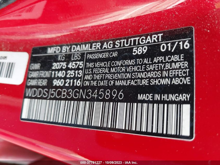 2016 MERCEDES-BENZ CLA AMG CLA 45 WDDSJ5CB3GN345896