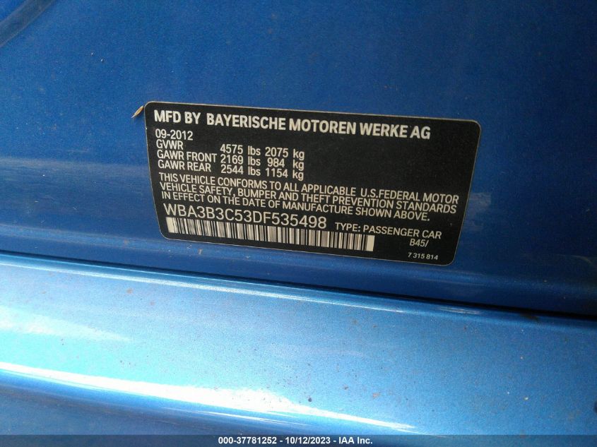 2013 BMW 3 SERIES 328I XDRIVE - WBA3B3C53DF535498