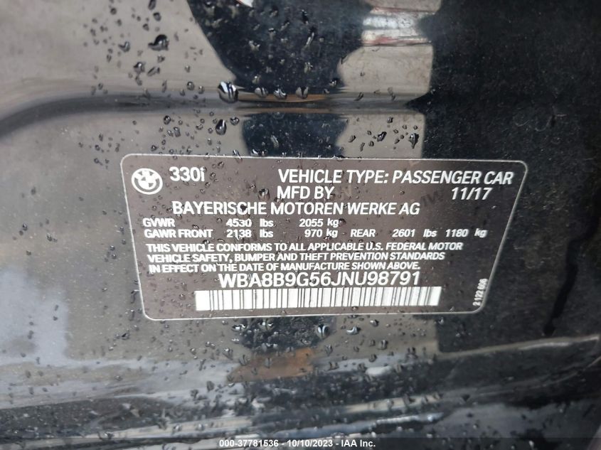 2018 BMW 330I WBA8B9G56JNU98791