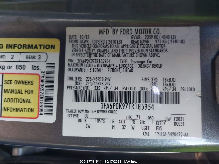 2014 FORD FUSION TITANIUM - 3FA6P0K97ER185954