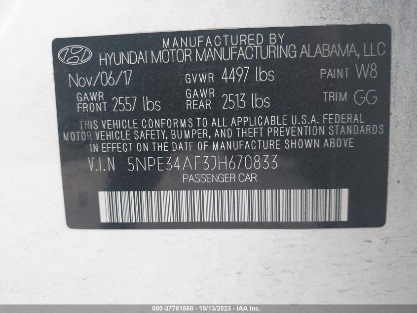 2018 HYUNDAI SONATA LIMITED - 5NPE34AF3JH670833
