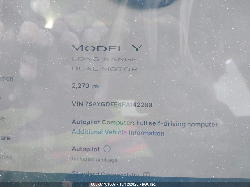 VIN 7SAYGDEE4PA142289 2023 TESLA MODEL Y LONG RANGE