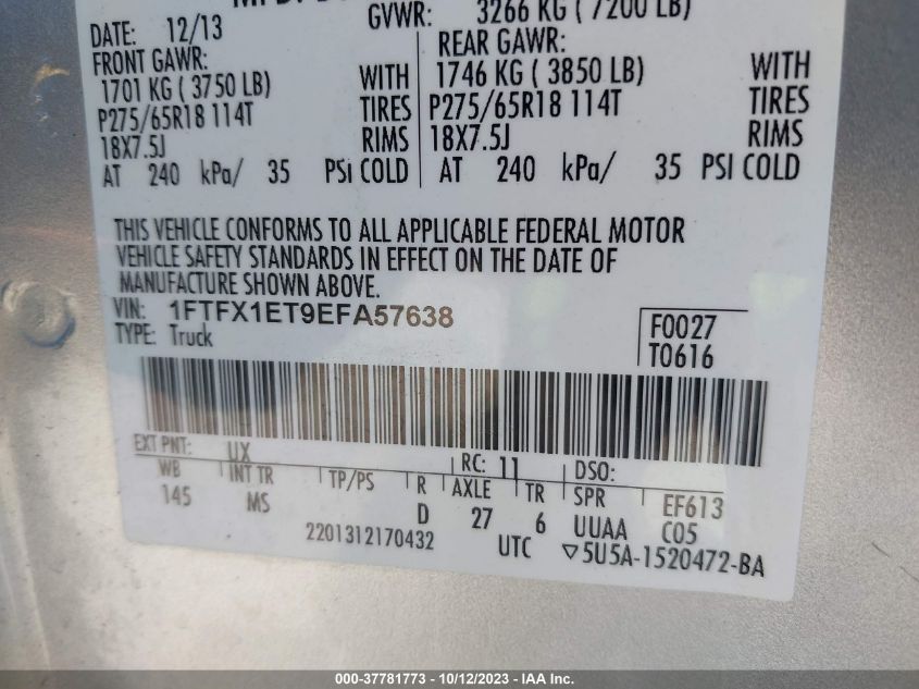 2014 FORD F-150 XL/XLT/LARIAT/FX4 - 1FTFX1ET9EFA57638