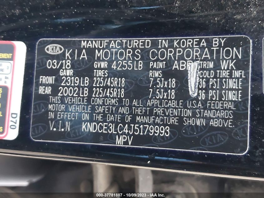 2018 KIA NIRO TOURING - KNDCE3LC4J5179993