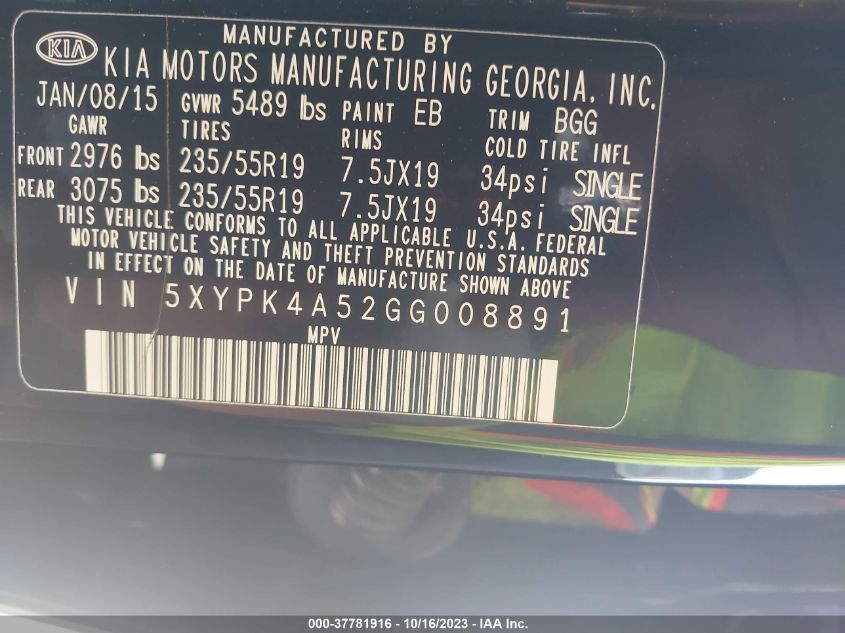 2016 KIA SORENTO SX - 5XYPK4A52GG008891