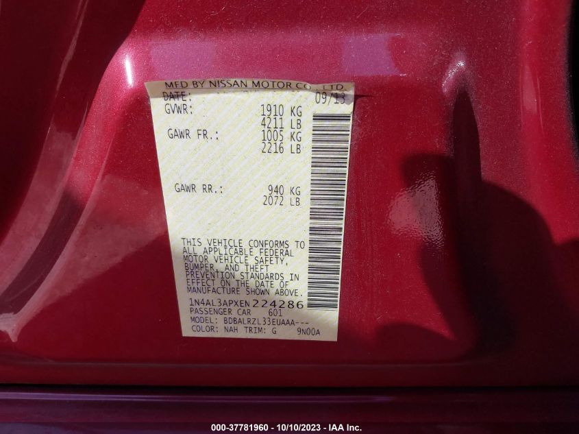 2014 NISSAN ALTIMA 2.5 S - 1N4AL3APXEN224286