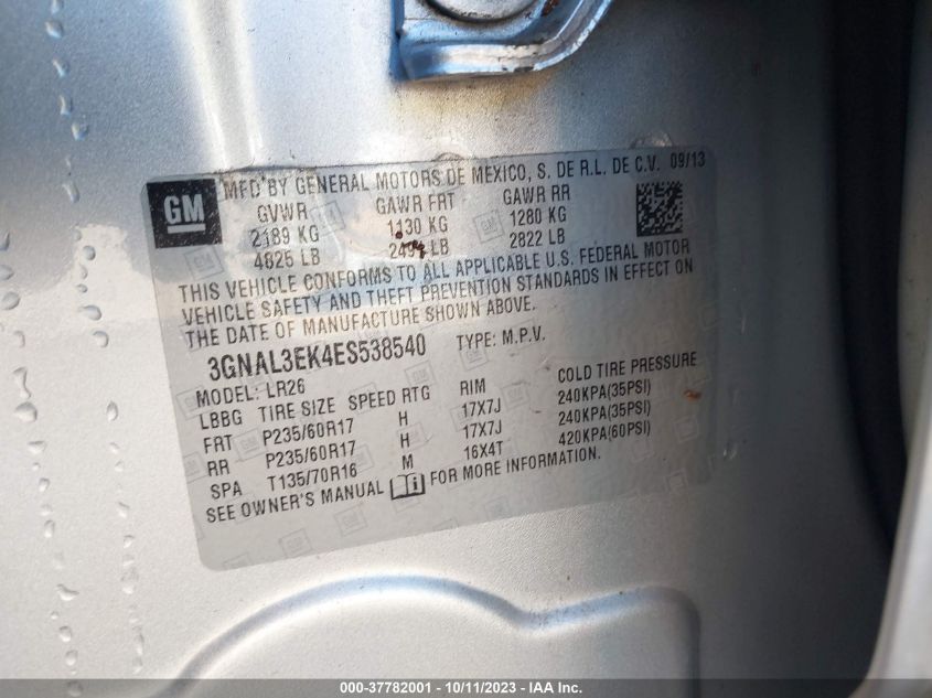 2014 CHEVROLET CAPTIVA SPORT LT 3GNAL3EK4ES538540