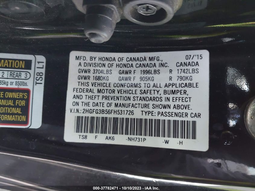 2015 HONDA CIVIC COUPE LX - 2HGFG3B56FH531726