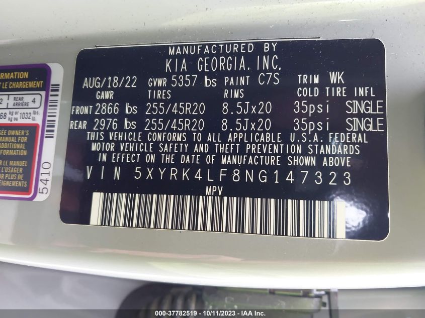 2022 KIA SORENTO SX - 5XYRK4LF8NG147323