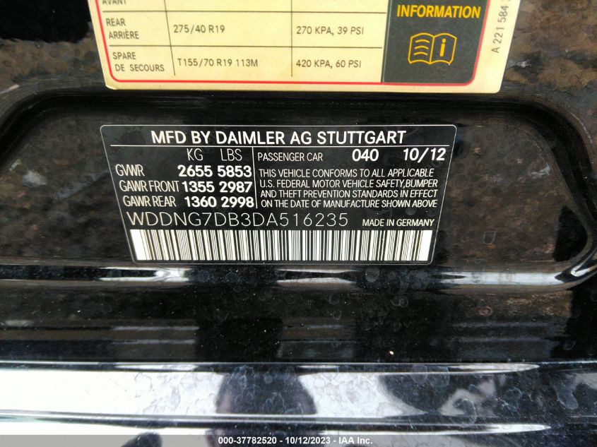 2013 MERCEDES-BENZ S 550 WDDNG7DB3DA516235