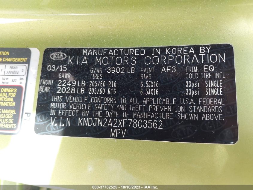 2015 KIA SOUL BASE - KNDJN2A2XF7803562