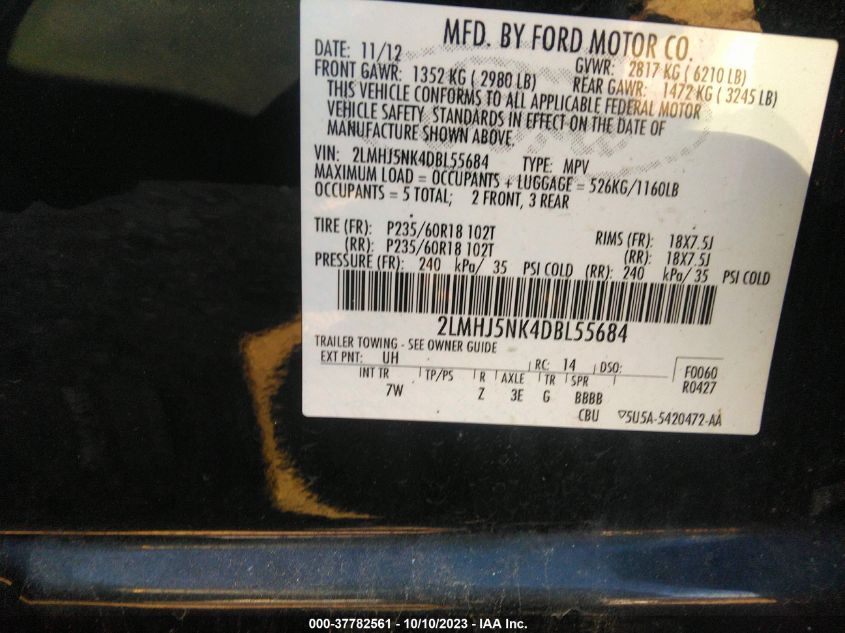 2013 LINCOLN MKT - 2LMHJ5NK4DBL55684
