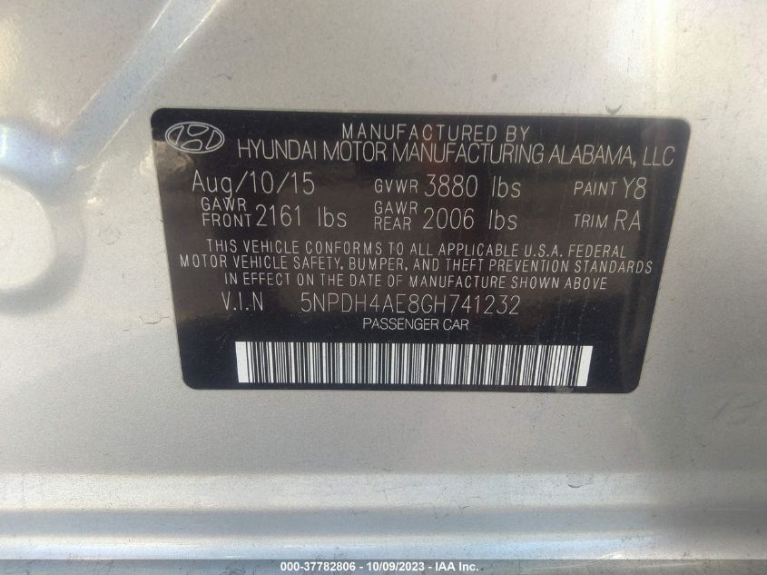 2016 HYUNDAI ELANTRA SE - 5NPDH4AE8GH741232