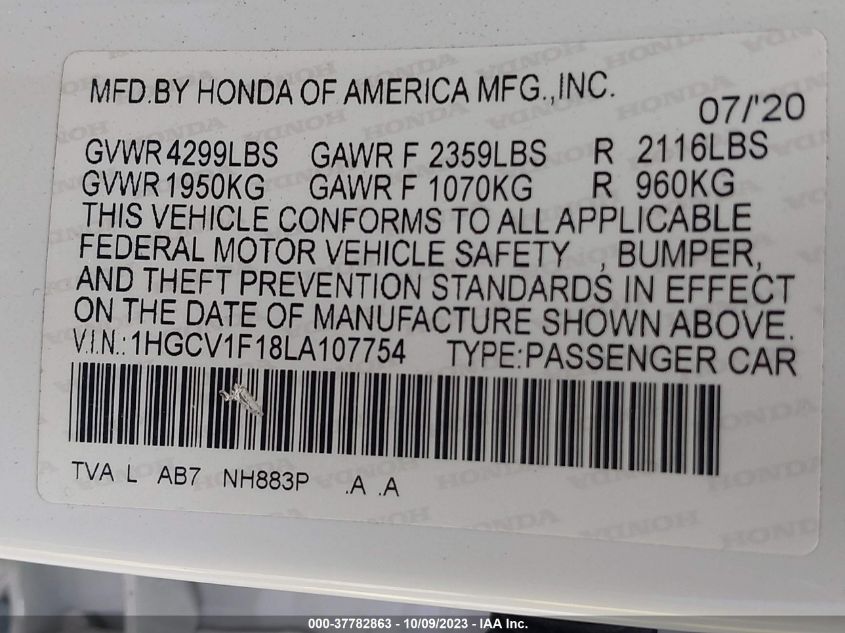 2020 HONDA ACCORD SEDAN LX - 1HGCV1F18LA107754