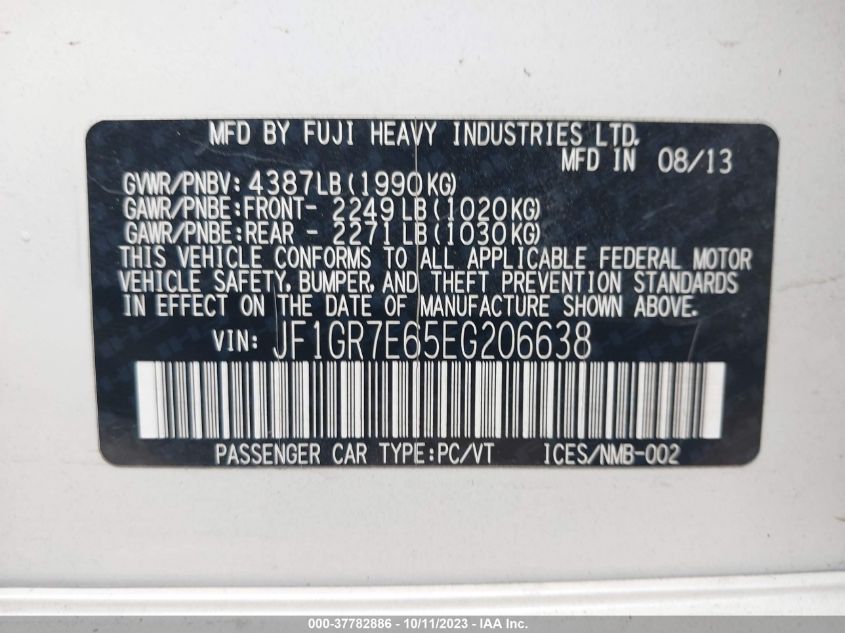 2014 SUBARU IMPREZA WRX JF1GR7E65EG206638