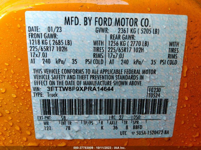 3FTTW8F9XPRA14644 Ford Maverick XL/XLT/LARIAT 9