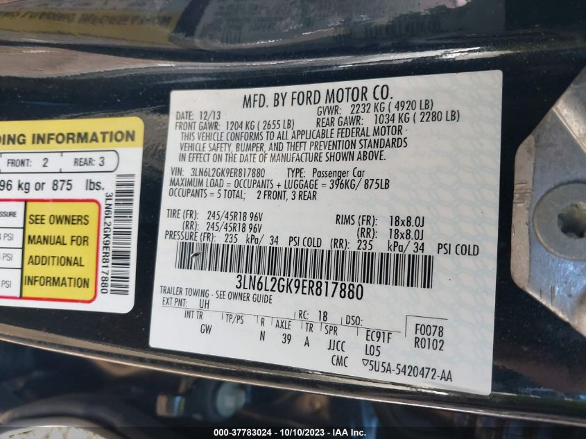 2014 LINCOLN MKZ - 3LN6L2GK9ER817880