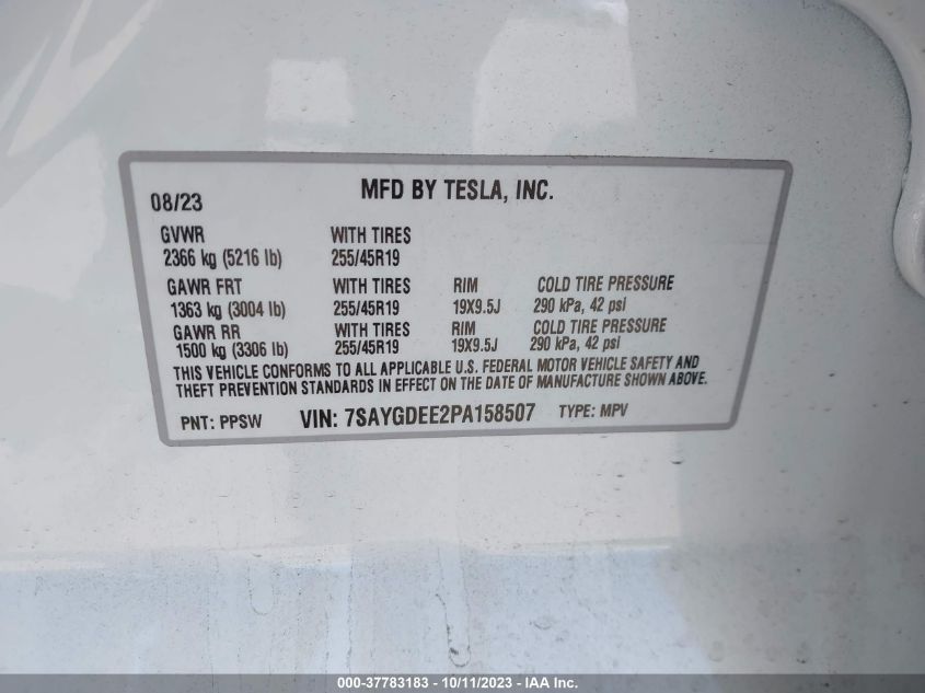 VIN 7SAYGDEE2PA158507 2023 TESLA MODEL Y
