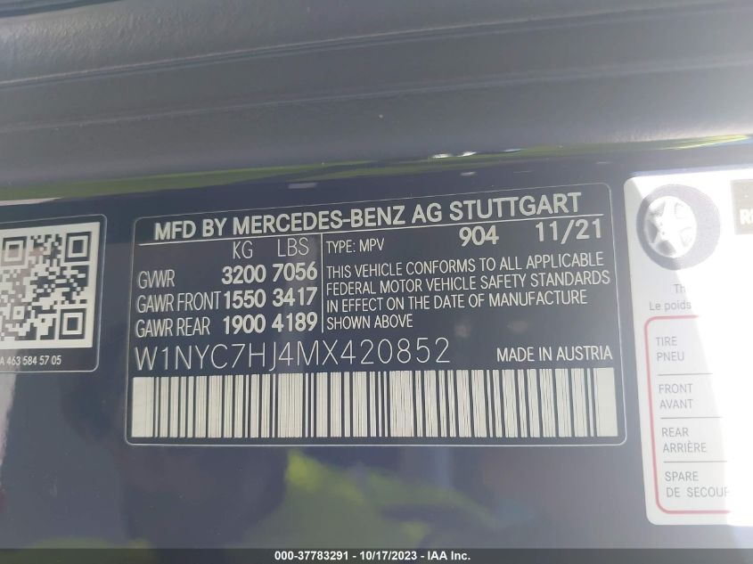 2021 MERCEDES-BENZ AMG G 63 4MATIC W1NYC7HJ4MX420852