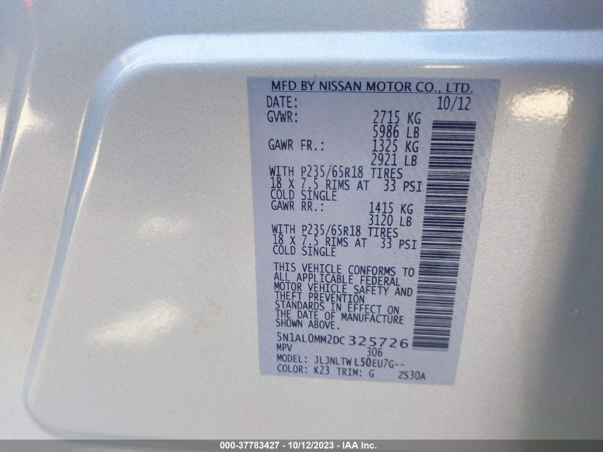 2013 INFINITI JX 5N1AL0MM2DC325726